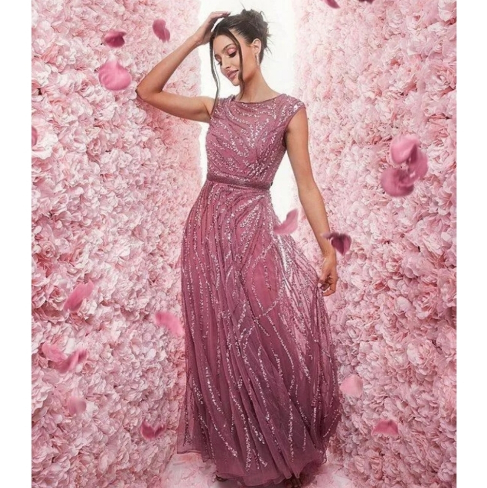 New Mac Duggal $598 Plum Cap Sleeve Embellished Sequins Evening Gown #5445